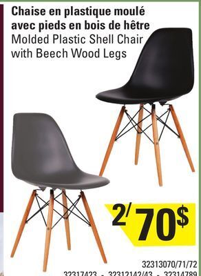 Sushi Shop Molded plastic shell chair with beech wood legs offer