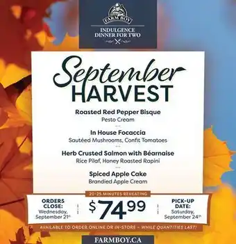 Farm Boy Famrboy indulgence dinner for two offer