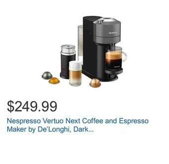 Costco Nespresso vertuo next coffee and espresso maker by de'longhi, dark gray with aeroccino milk frother offer