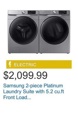 Costco Samsung 2-piece platinum laundry suite with 5.2 cu.ft front load washer with steam and 7.5 cu.ft dryer with steam sanitize+ offer