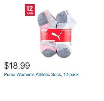 Costco Puma women's athletic sock, 12-pack offer