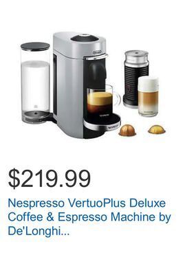 Costco Nespresso vertuoplus deluxe coffee & espresso machine by de'longhi with aeroccino, silver offer