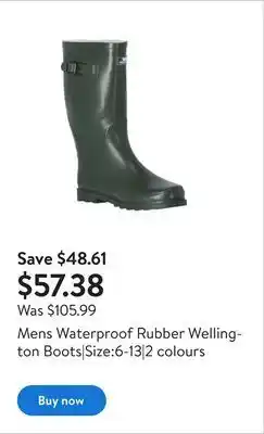Walmart Mens waterproof rubber wellington boots|size:6-13|2 colours offer