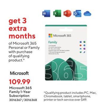 Staples Microsoft 365 family 1-year subscription offer