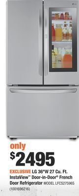 Home Depot Lg 36"w 27 cu. ft. instaview™ door-in-door® french door refrigerator offer
