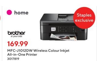 Staples Brother mfc-j1012dw wireless colour inkjet all-in-one printer offer