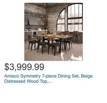 Costco Amisco symmetry 7-piece dining set, beige distressed wood top, gunmetal frame offer