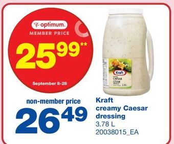 Wholesale Club Kraft creamy caesar dressing, 3.78 l offer
