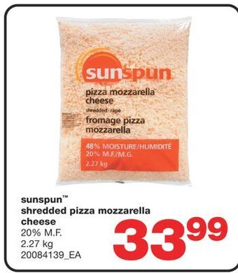 Wholesale Club Sunspun™ shredded pizza mozzarella cheese, 2.27 kg offer