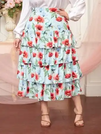 SheIn Shein plus floral print layered skirt offer