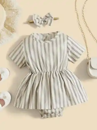 SheIn Baby striped combo bodysuit dress with headband offer