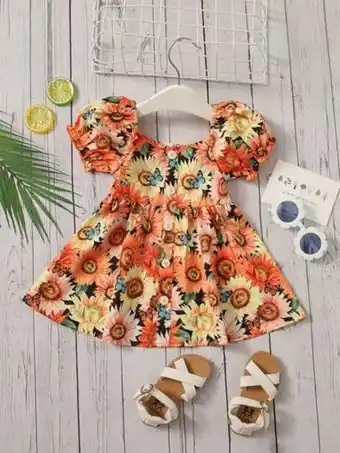 SheIn Shein baby butterfly & floral print puff sleeve dress offer