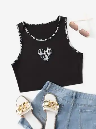 SheIn Plus heart patched contrast binding tank top offer