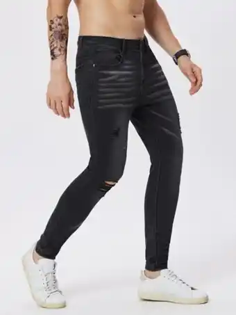 SheIn Men ripped moustache effect skinny jeans offer