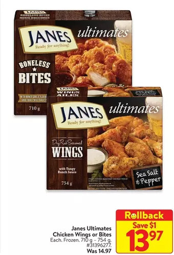 Walmart Janes ultimates chicken wings or bites offer
