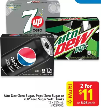 Walmart Mtn dew zero sugar, pepsi zero sugar or 7up zero sugar or 7up zero sugar soft drinks offer