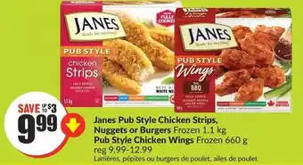 FreshCo Janes pub style chicken strips, nuggets or burgers | pub style chicken wings offer