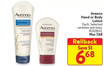 Walmart Aveeno hand or body lotion offer