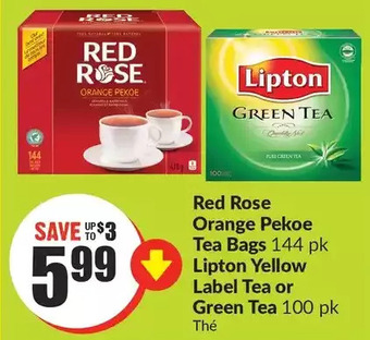 FreshCo Red rose orange pekoe tea bags | lipton yellow label tea or green tea offer