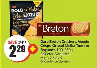 FreshCo Dare breton crackers, veggie crisps, grissol melba toast or baguette offer