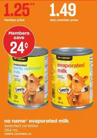 Loblaws No name evaporated milk offer