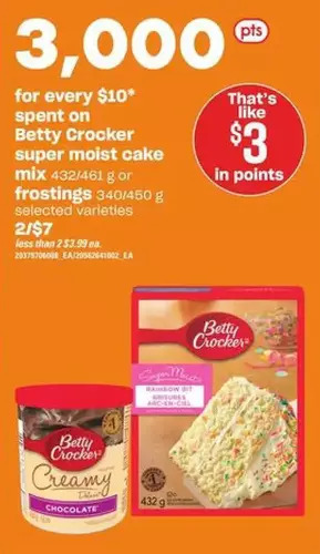 Loblaws Betty crocker super moist cake mix or frostings offer