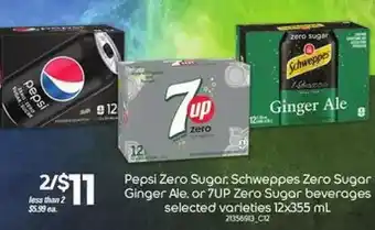 Loblaws Pepsi zero sugar. schweppes zero sugar ginger ale. or 7up zero sugar beverages offer
