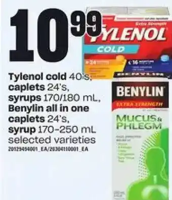 Loblaws Tylenol cold, caplets, syrups, benylin all in one caplets, syrup offer