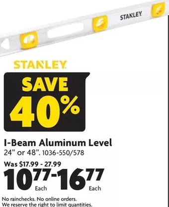 Home Hardware I-beam aluminum level offer