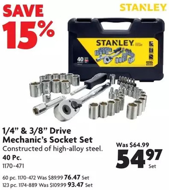 Home Hardware 1/4" & 3/8" drive mechanic's socket set: 40 pc. | 60 pc. | 123 pc. offer