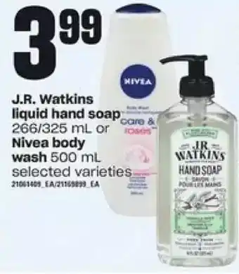 Independent Grocer J.r. wakins liquid hand soap or nivea body wash offer