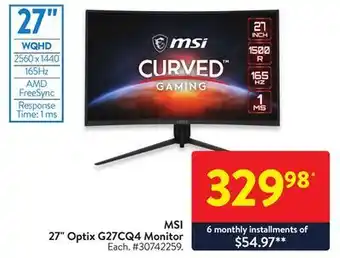 Walmart Msi 27" optix g27cq4 monitor offer