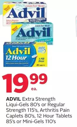 Rexall Advil extra strength liqui-gels or regular strength, arthritis pain caplets, 12 hour tablets or mini-gels offer