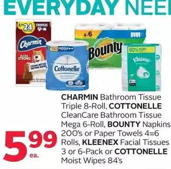 Rexall Charmin bathroom tissue, cottonelle cleancare bathroom tissue, bounty napkins or paper towels, kleenex facial tissues or cott offer