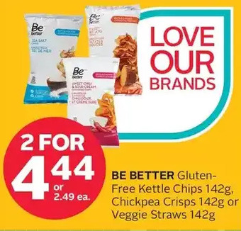 Rexall Be better gluten-free kettle chips, chickpea crisps or veggie straws offer