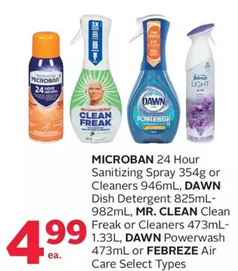 Rexall Microban 24 hour sanitizing spray or cleaners, dawn dish detergent, mr. clean clean freak or cleaners, dawn powerwash or febr offer