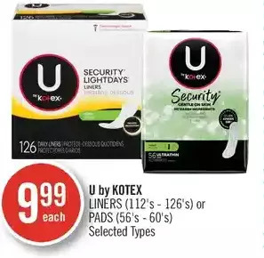 Shoppers Drug Mart U by kotex liners or pads offer