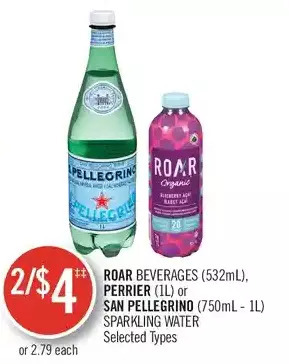Shoppers Drug Mart Roar beverages, perrier or san pellegrino sparkling water offer