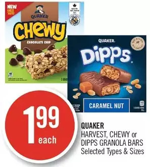 Shoppers Drug Mart Quaker harvest, chewy or dipps granola bars offer