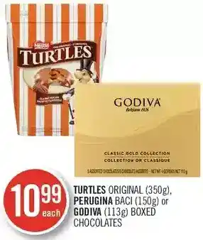 Shoppers Drug Mart Turtles original, perugina baci or godiva boxed chocolates offer