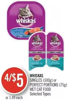 Shoppers Drug Mart Whiskas singles or perfect portions wet cat food offer