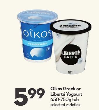 Longo's Oikos greek or liberté yogourt offer