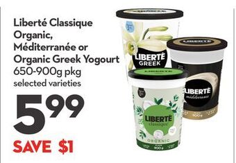 Longo's Liberté classique organic, méditerranée or organic greek yogourt offer