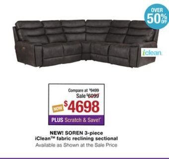 La Z Boy Soren 3-piece iclean™ fabric reclining sectional offer