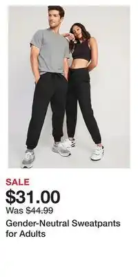 Old Navy Gender-neutral sweatpants for adults offer