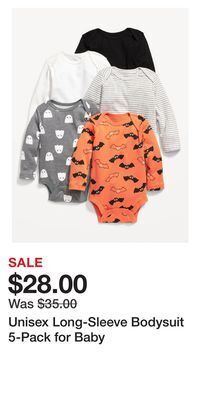 Old Navy Unisex long-sleeve bodysuit 5-pack for baby offer
