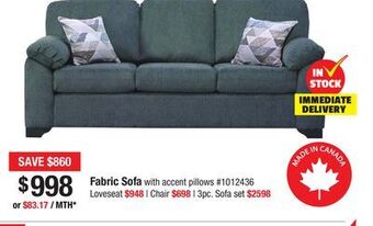 Bad Boy Superstore Fabric sofa with accent pillows offer