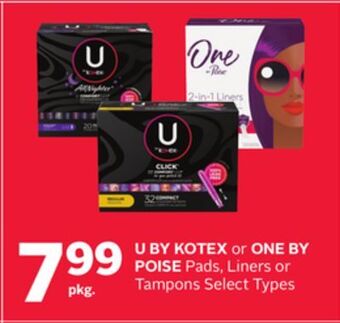 Rexall U by kotex or one by poise pads, liners or tampons offer