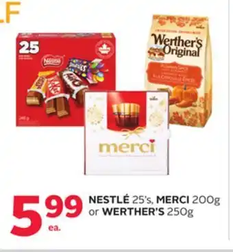 Rexall Nestlé 25's, merci 200g or werther's 250g offer