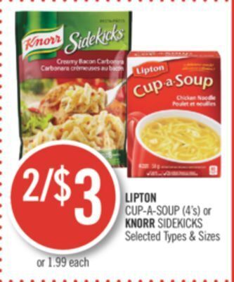 Shoppers Drug Mart Lipton cup-a-soup (4's) or knorr sidekicks offer